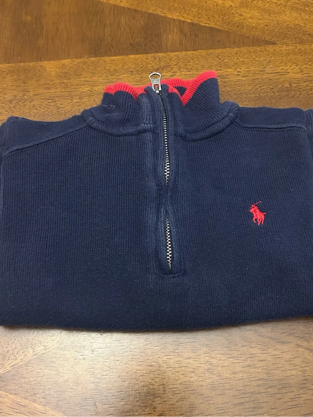 Ralph Lauren Navy Half-Zip Pullover with Red Pony Accent